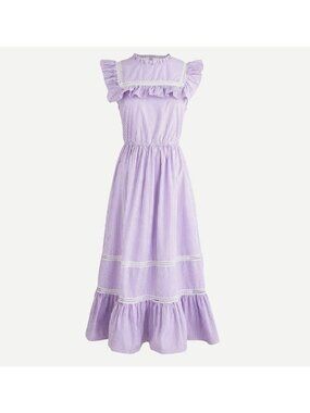 J. Crew Women’s Ruffle Tiered Lace Midi Dress Size L  Sleeveless Lined